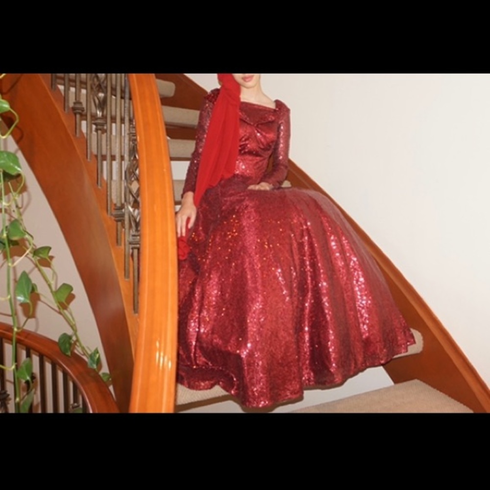 Tiffany designs sequinned ball gown.